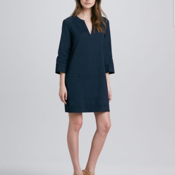 ❤️ THEORY LINEN BLEND NAVY HELDA TUNIC DRESS WITH POCKETS, 2 - Picture 1 of 10